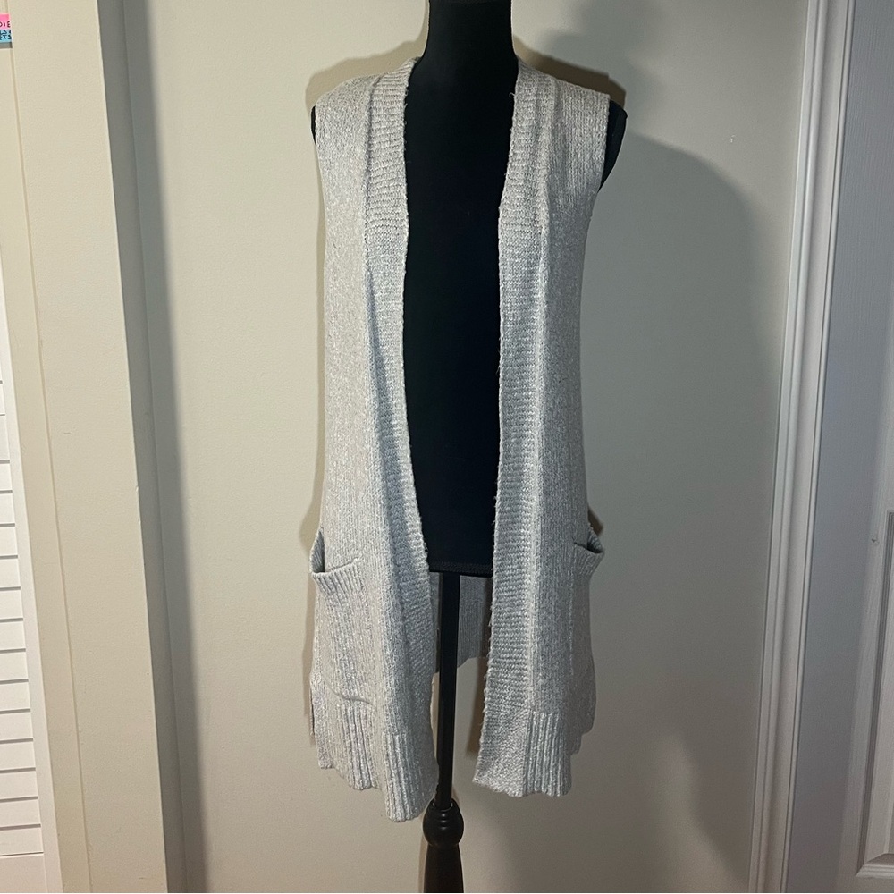 Loft Long Line Sleeveless Vest Cardigan Grey Small